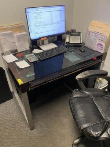 45" X 28" X 31" WOOD/METAL DESK WITH GLASS TOP (MATERIALS NOT INCLUDED)