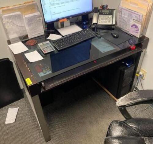 45" X 28" X 31" WOOD/METAL DESK WITH GLASS TOP (MATERIALS NOT INCLUDED)