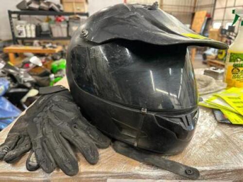 (2) HELMETS AND (1) PAIR OF GLOVES