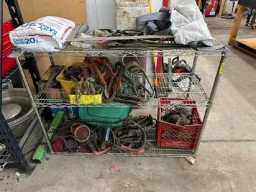 CONTENTS OF SHELF - ASSORTED TOOLS, HARDWARE, STRAPS