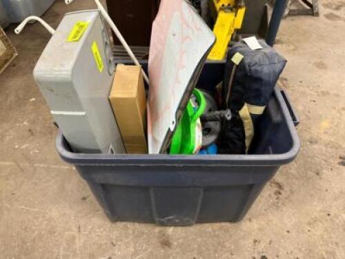 PLASTIC TOTE AND CONTENTS - ASSORTED HOME GOODS AND MISC.