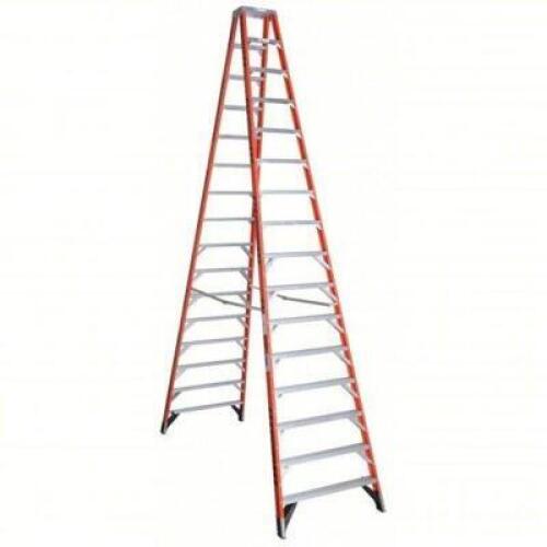 DESCRIPTION: (1) TWIN STEPLADDER BRAND/MODEL: WERNER #4XP54 INFORMATION: ORANGE, 375LB CAPACITY SIZE: 16 FT LADDER HT, 15 STEPS, 300 LB, 120 1/4 IN BA