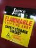 DESCRIPTION: (1) FLAMMABLES SAFETY CABINET BRAND/MODEL: JAMCO #8NGV7 INFORMATION: RED, MANUAL CLOSE SIZE: 43" X 18" X 65" RETAIL$: $1899.82 EA QTY: 1 - 3