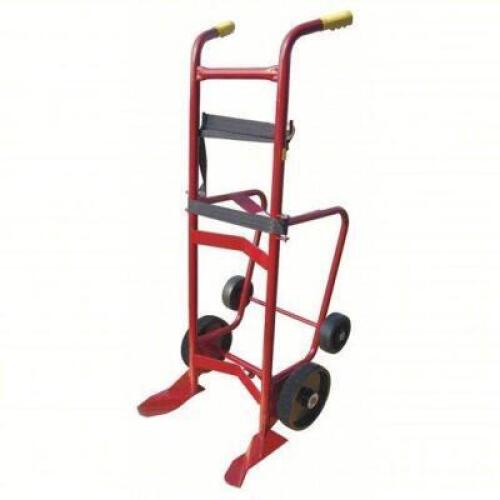 DESCRIPTION: (1) ERGONOMIC TILT-BACK HAND TRUCK BRAND/MODEL: DAYTON #34D665 INFORMATION: RED, STEEL-FRAME SIZE: FOR 55 GAL RETAIL$: $1214.23 EA QTY: 1