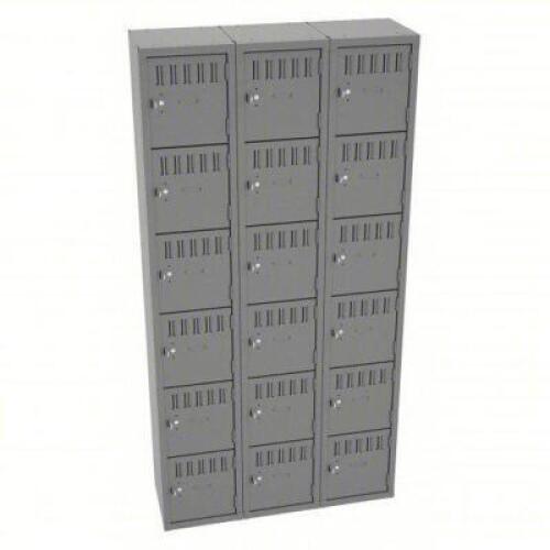 DESCRIPTION: (1) BOX LOCKER BRAND/MODEL: TENNSCO #39FN86 INFORMATION: 6 TIERS, 3 UNITS WIDE, LOUVERED, PADLOCK HASP, GRAY SIZE: 36" X 12" X 72" RETAIL