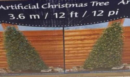 (1) 12' ARTIFICIAL CHRISTMAS TREE. (2) BOXES IN LOT