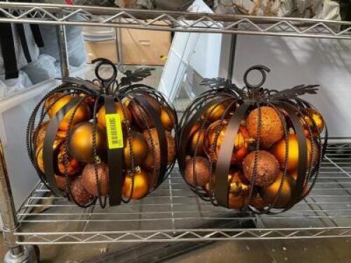 (2) METAL PUMPKIN DECOR PIECES