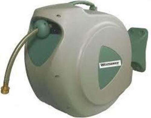 DESCRIPTION:(1) SPRING RETURN GARDEN HOSE REELBRAND/MODEL:WESTWARD #24AD43INFORMATION:&nbsp;WHITE, 150 PSI MAX OP PRESSURESIZE:&nbsp;100'RETAIL$:$196.29 EAQTY: 1