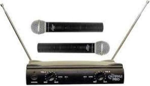 DESCRIPTION: (1) DUAL WIRELESS MICROPHONE SYSTEM BRAND/MODEL: PYLE #PDWM2500 SIZE: 9V RETAIL$: $128.99 EA QTY: 1
