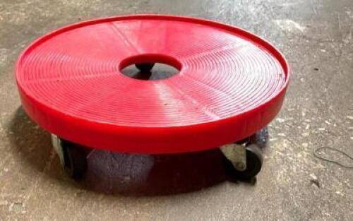 (2) RED PLASTIC TRASH CAN DOLLYS