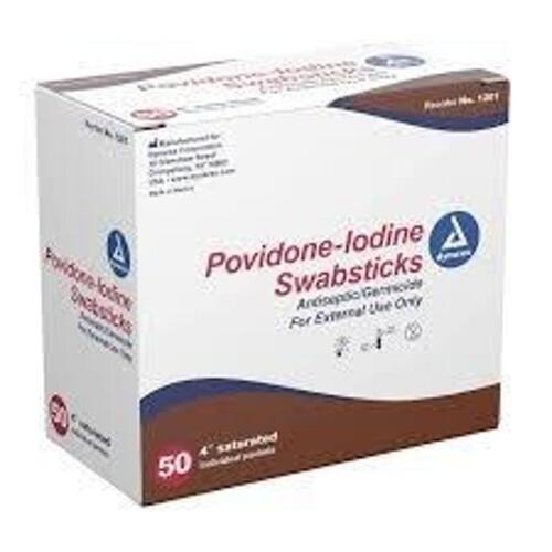 DESCRIPTION: (5) BOXES OF (50) POVIDONE-IODINE SWABSTICKS BRAND/MODEL: DYNAREX #1201 SIZE: 4" RETAIL$: $67.69 EA QTY: 5