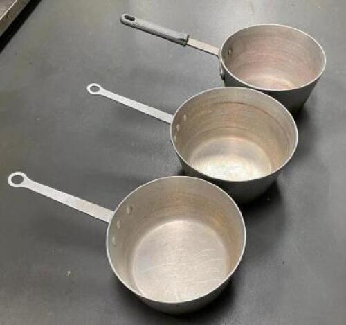 (3) 10" ALUMINUM SAUCE POTS W/ HANDLES