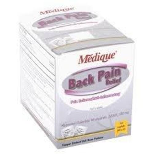 DESCRIPTION: (6) BOXES OF (40) PACKS OF (2) PAIN RELIEVER CAPLETS BRAND/MODEL: MEDIQUE BACK PAIN RELIEF RETAIL$: $10.00 EA QTY: 6