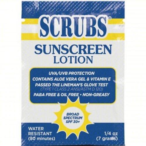 DESCRIPTION: (1) BOX OF (100) SUNSCREEN LOTION BRAND/MODEL: SCRUBS #54VH92 SIZE: 7G RETAIL$: $150.00 EA QTY: 1