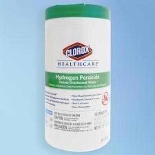 DESCRIPTION: (6) HYDROGEN PEROXIDE CLEANER DISINFECTANT WIPES BRAND/MODEL: CLOROX HEALTHCARE SIZE: 90 WIPES PER CONTAINER RETAIL$: $11.20 EA QTY: 6