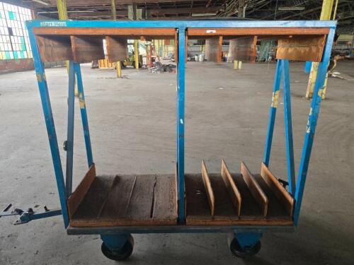 DESCRIPTION: (1) HEAVY DUTY WOODEN CARTINFORMATION: SEE INSPECTION, HEAVY DUTY CASTERSSIZE: APPROX 69" X 24" X 69"QTY: 1