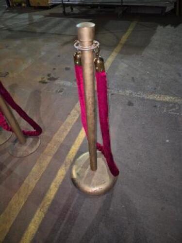 (6) - GOLD STANCHIONS WITH RED VELVET ROPE