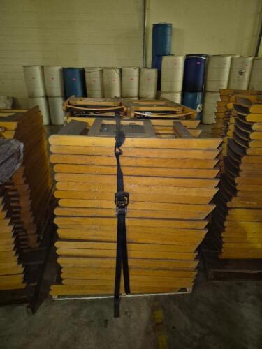 (68) - LIGHT BROWN FOLDING CHAIRS WITH TAN PADDED SEATS
