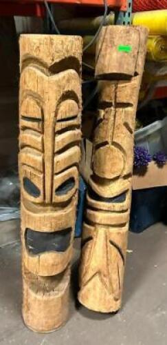(2) TIKI TOTEMS MADE OF PALM TREE