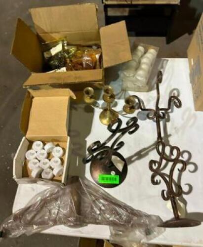 ASSORTED CANDLE STICKS AND FLAMELESS CANDLES