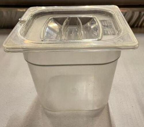 (8) 1/6 SIZE PLASTIC INSERTS W/ LIDS