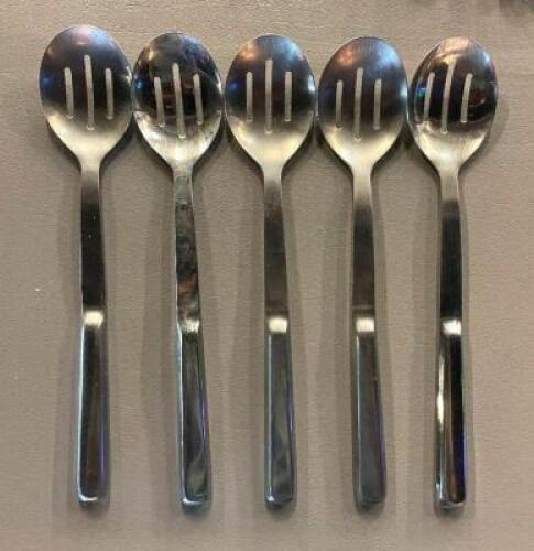 (5) STAINLESS SLOTTED SERVING SPOONS