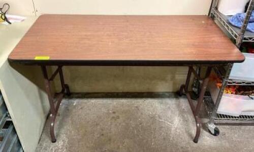 48" X 24" METAL FOLDING TABLE W/ LAMINATE WOOD TOP
