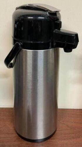 (3) PUSH TOP INSULATED STAINLESS DECANTERS.