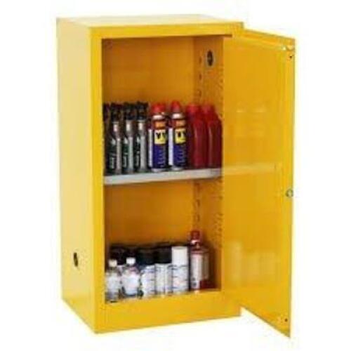 DESCRIPTION: (1) FLAMMABLES SAFETY CABINETINFORMATION: YELLOW, STEELSIZE: 23" X 18" X 35"RETAIL$: $885.00 EAQTY: 1