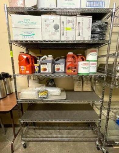 48" X 18" SIX TIER WIRE SHELF - ON CASTERS.