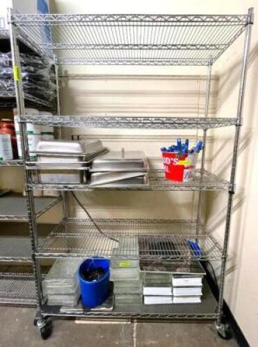 48" X 18" SIX TIER WIRE SHELF - ON CASTERS.