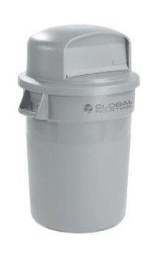DESCRIPTION: (1) COMMERCIAL BRUTE TRASH CAN, ROUND BRAND/MODEL: RUBBERMAID #48XM35 INFORMATION: GRAY, WITH PUSH IN LID RETAIL$: $135.95 EA QTY: 1