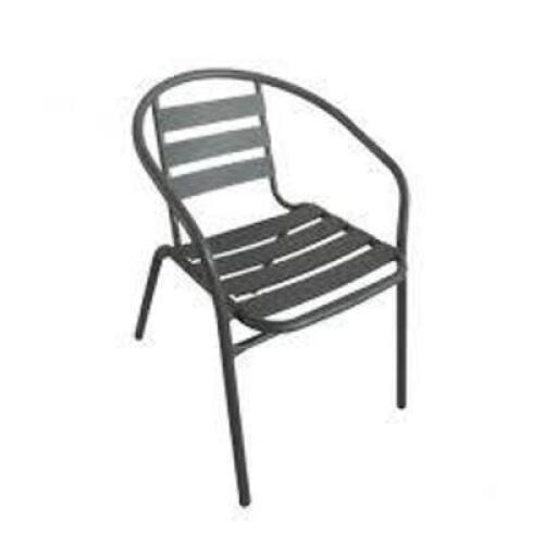 DESCRIPTION: (1) STACKING CHAIR, METAL INFORMATION: SILVER, SLATS, SLIGHTLY BENT RETAIL$: $55.00 EA QTY: 1