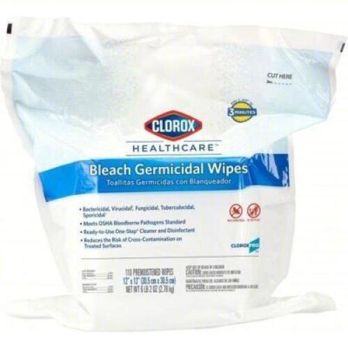DESCRIPTION: (6) BAGS GERMICIDAL DISINFECTING WIPES BRAND/MODEL: CLOROX #4XKR8 INFORMATION: 110 WIPES PER BAG SIZE: 12" X 12" SHEET SIZE RETAIL$: $150