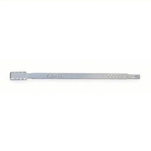 DESCRIPTION: (1) BOX OF (1000) STRAP SEALS BRAND/MODEL: 6GHZ2 SIZE: 8 3/8 in Strap Lg, 5/16 in Strap Wd, Silver, 100 lb Breaking Strength RETAIL$: $20