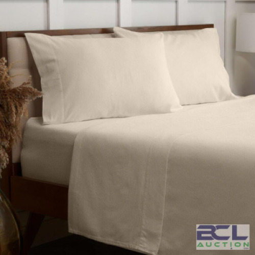 100% COTTON LIGHTWEIGHT FLANNEL KING SIZE SHEET SET IVORY