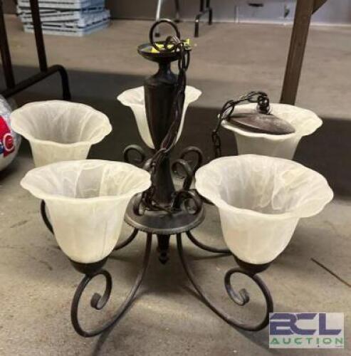 5-LIGHT CHANDELIER WITH FROSTED GLASS SHADES