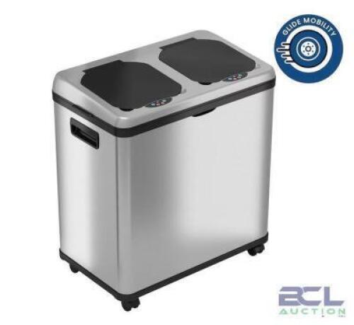 16 GAL. STAINLESS STEEL ROLLING INDOOR KITCHEN TWO COMPARTMENT TRASH CAN