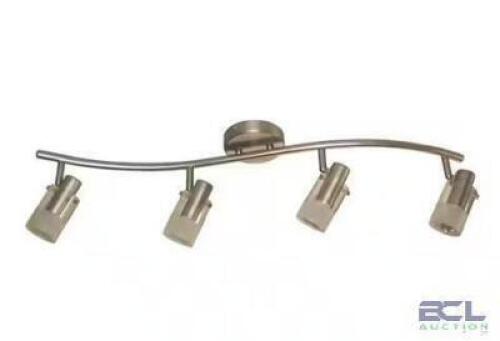 4-LIGHT BRUSHED STEEL WAVE BAR TRACK LIGHTING FIXTURE WITH CYLINDER GLASS SHADES