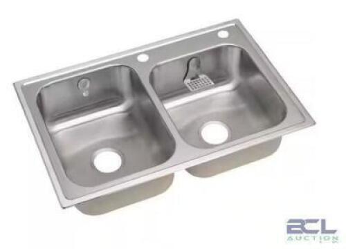 MAGNA DROP-IN STAINLESS STEEL 33 IN. 2-HOLE DOUBLE BOWL KITCHEN SINK
