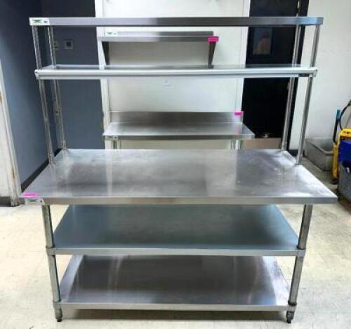 60" STAINLESS TABLE WITH DOUBLE UNDERSHELF AND DOUBLE RISER