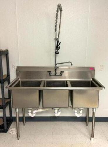 3-COMPARTMENT STAINLESS SINK WITH DOWN SPRAYER