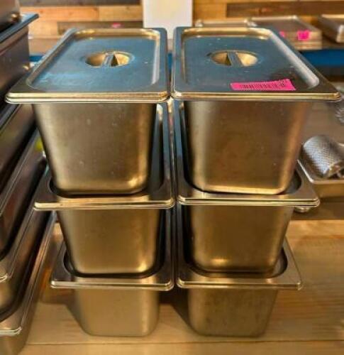 (6) - 1/3 SIZED STAINLESS INSERTS WITH LIDS