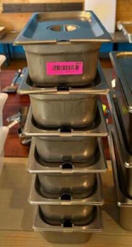 (6) - 1/3 SIZED STAINLESS INSERTS WITH LIDS