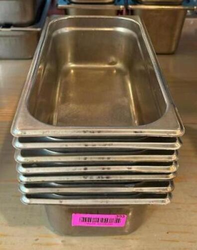 (6) - 1/3 SIZED STAINLESS INSERTS WITHOUT LIDS