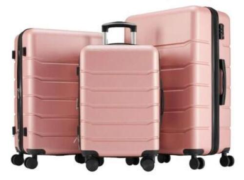 DESCRIPTION: (1) 3PC LUGGAGE SET BRAND/MODEL: BLORLY/CJJ-XLX-TZ2048IN-3P-PK INFORMATION: PINK, HARDSIDE RETAIL$: $64.99 QTY: 1