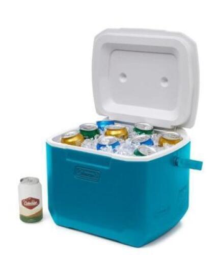 DESCRIPTION: (1) PORTABLE HARD COOLER BRAND/MODEL: COLEMAN/2160833 INFORMATION: 11 CAN, 16 QT RETAIL$: $22.19 SIZE: 12" x 15.5" x 10.75" QTY: 1