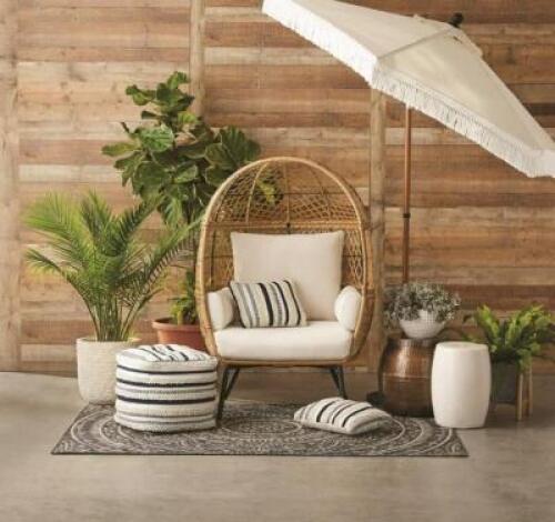 DESCRIPTION: (1) STATIONARY OUTDOOR WICKER EGG CHAIR BRAND/MODEL: BETTER HOMES & GARDENS/BHD336157386301 RETAIL$: $297 SIZE: 36.61" x 41.73" x 58.46"