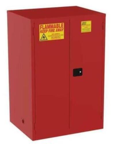 DESCRIPTION: (1) FLAMMABLES SAFETY CABINET BRAND/MODEL: JAMCO/BN 120 INFORMATION: BROKEN DOOR, 120 GALLON, 5 SHELVES SIZE: 43 in W x 65 in H x 34 in D