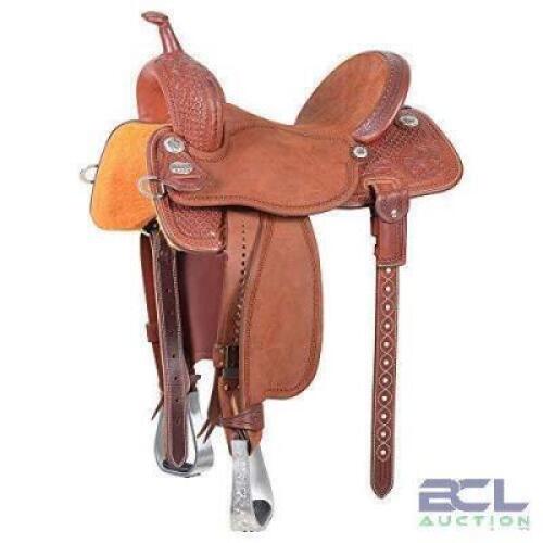 PRAIRIE FLOWER AND WAFFLE BARREL LEATHER SADDLE